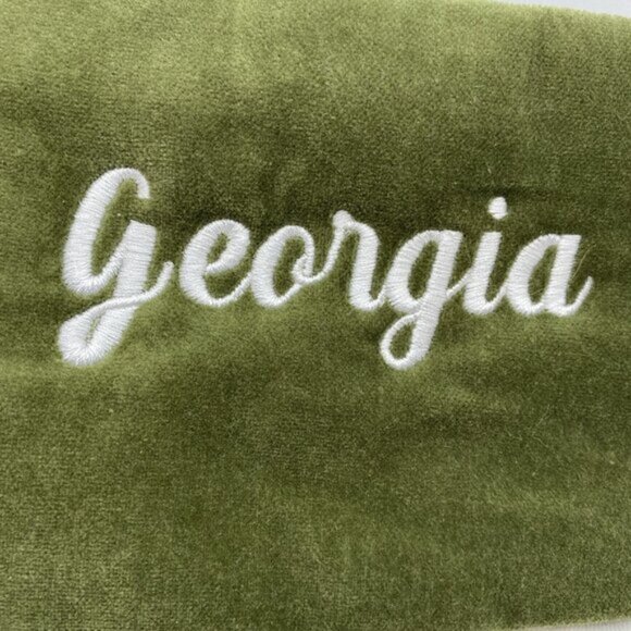 Pottery Barn Georgia Velvet Stocking Christmas Holiday Xmas Monogram Cream Green - Picture 2 of 9